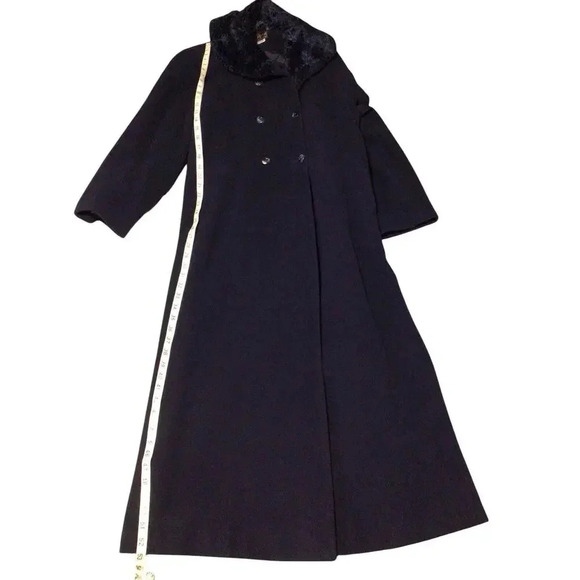 Women’s Lambswool Long Jacket Pea coat Blue Faux Fur Collar Double Breasted S 40 - Picture 3 of 6